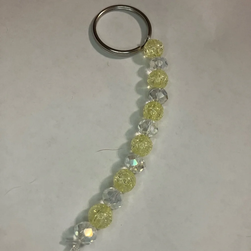 Elegant Yellow and Silver Beaded Keychain - Picture 1 of 1